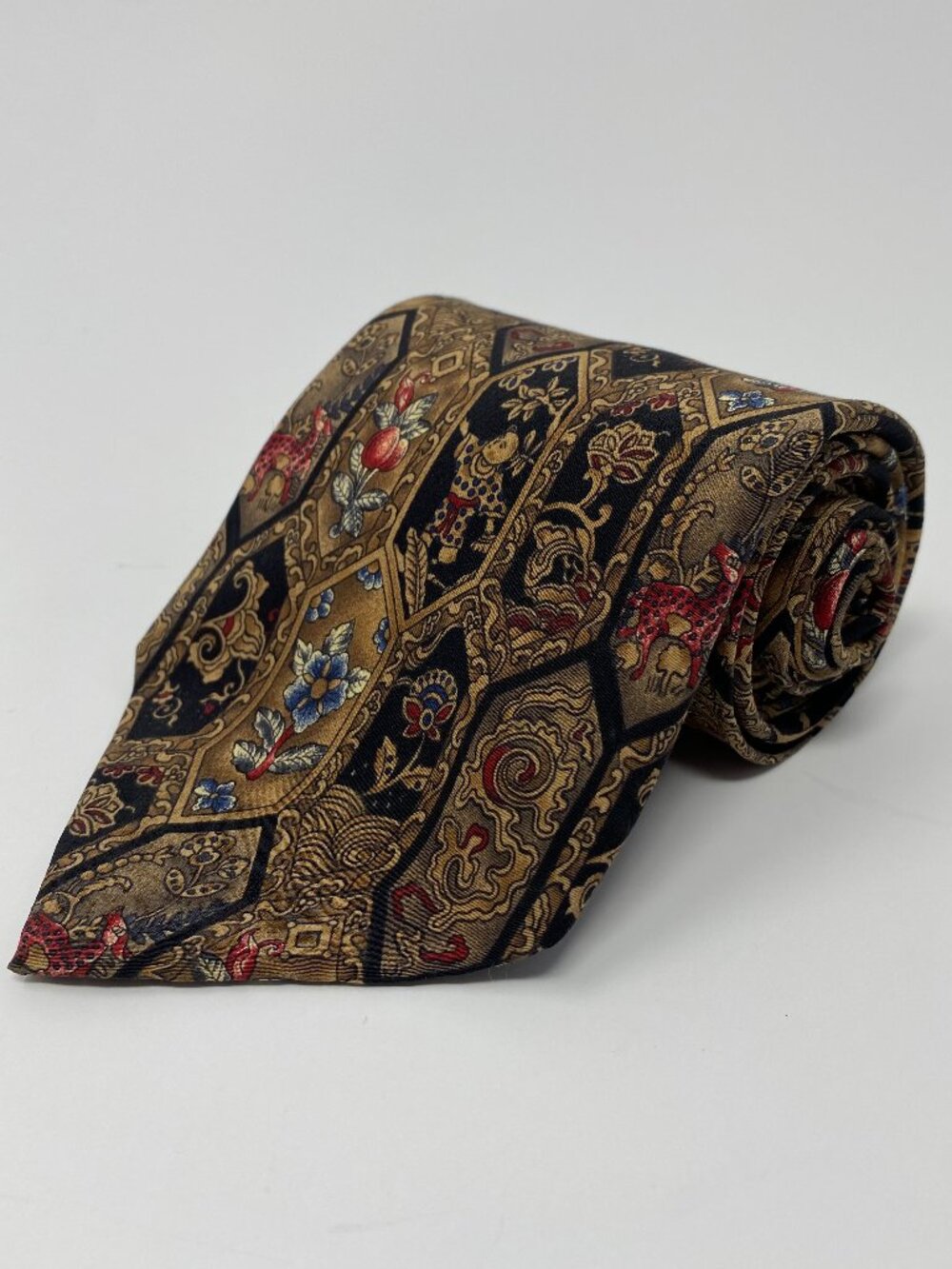The Metropolitan Museum of Art Neck Tie Vintage Silk Geometric Gold Black